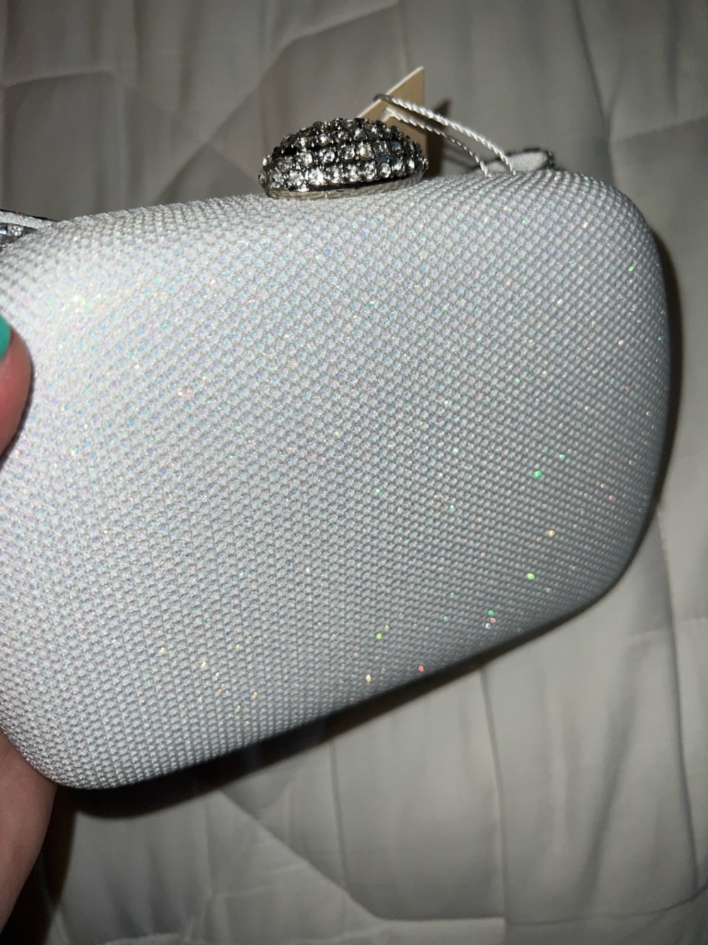 Jewel Badgley Mischka Silver Crystal Bow Minaudiere - Picture 5 of 7